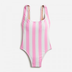 Pink White J.Crew Scoopneck one-piece swimsuit in stripe | J.Crew Factory | MIXGW8340