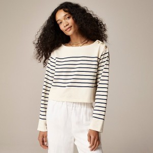 Placed Crew Stripe Ivo J.Crew Cropped boatneck T-shirt with buttons in mariner cotton | J.Crew Factory | RKYQF6501