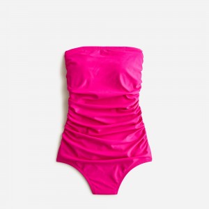 Radiant Fuchsia J.Crew Ruched bandeau one-piece swimsuit | J.Crew Factory | FLIHV7516