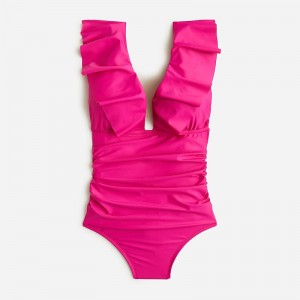 Radiant Fuchsia J.Crew Ruched ruffle one-piece swimsuit | J.Crew Factory | CEHVZ7386