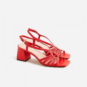 Red J.Crew Layne braided sandal heels in leather | J.Crew Factory | QCWLR6517