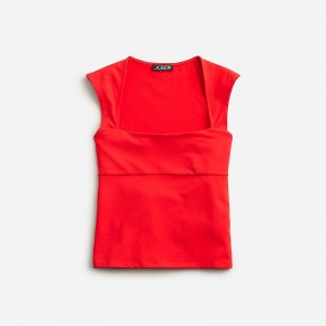 Red J.Crew Squareneck cap-sleeve top in stretch cotton blend | J.Crew Factory | EPVBI7082