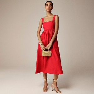 Red J.Crew Squareneck midi dress in linen | J.Crew Factory | RIDGZ5378