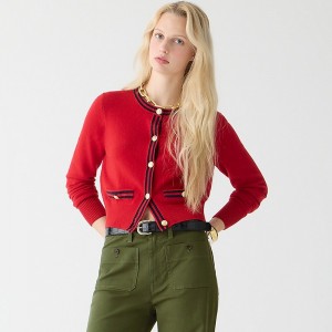 Red Navy J.Crew Cashmere sweater lady jacket with contrast trim | J.Crew Factory | OHETV3408