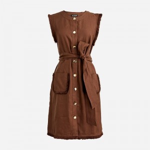 Roasted Cocoa J.Crew Raw-hem mini shirtdress in linen | J.Crew Factory | ELTJV2468