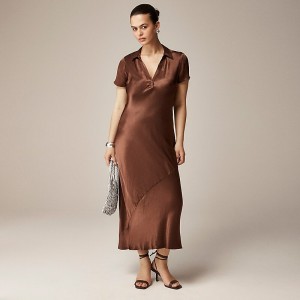 Roasted Cocoa J.Crew Short-sleeve maxi slip dress in luster crepe | J.Crew Factory | LBHSI1340