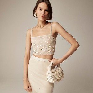 Sand J.Crew Collection cropped sheer tank top with embellishments | J.Crew Factory | XAHDR0734