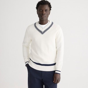 Sea Salt Navy Stripe J.Crew Cotton V-neck cricket sweater | J.Crew Factory | FQXKU5028