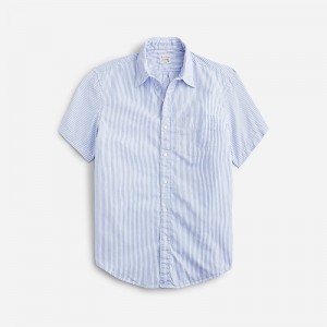 Soo Stripe Blue White J.Crew Relaxed short-sleeve midweight denim shirt | J.Crew Factory | SBAYF7345