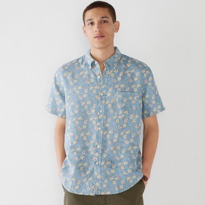 Susan Garden Blue Ivory J.Crew Short-sleeve linen shirt in print | J.Crew Factory | IZTXO9160