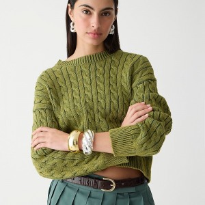 Utility Green J.Crew Cable-knit cropped crewneck sweater | J.Crew Factory | UMVPY4621