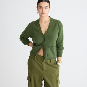 Utility Green J.Crew Cashmere patch-pocket cardigan sweater | J.Crew Factory | SFDIG6574