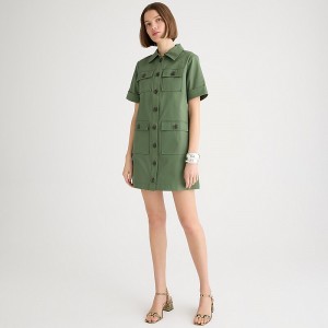 Utility Green J.Crew Gamine shirtdress in stretch twill | J.Crew Factory | LSHQY8602