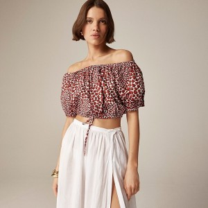 Vintage Red Strawberry J.Crew Cinched-waist cropped top in cotton poplin | J.Crew Factory | YUXWZ6934