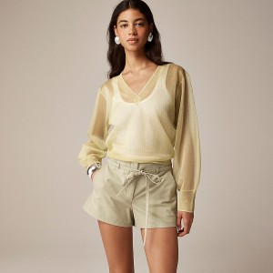 Warm Chartreuse J.Crew Collection sheer V-neck sweater | J.Crew Factory | GCXLF4960