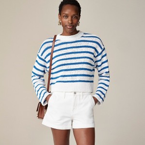 White Bright Azurite J.Crew Textured tie-back Rollneck™ sweater in stripe | J.Crew Factory | CJFPD7194