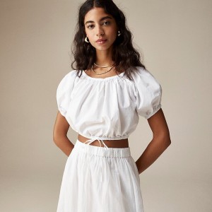 White J.Crew Cinched-waist cropped top in cotton poplin | J.Crew Factory | FKPWG7281