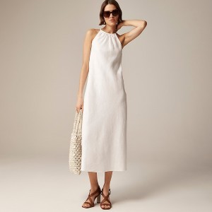 White J.Crew High-neck midi dress in linen | J.Crew Factory | VHCGM4269