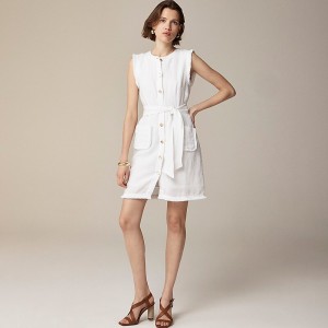 White J.Crew Raw-hem mini shirtdress in linen | J.Crew Factory | GBAKI0758