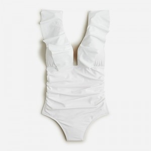 White J.Crew Ruched ruffle one-piece swimsuit | J.Crew Factory | KXWYI7602