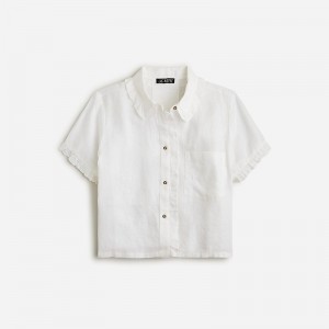 White J.Crew Ruffle-trim button-up shirt in linen | J.Crew Factory | EIGRF4653