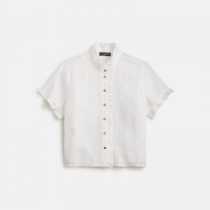 White J.Crew Ruffle-trim button-up shirt in linen | J.Crew Factory | XKGYP0967