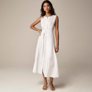 White J.Crew Seamed tie-waist dress in linen | J.Crew Factory | DNYBV3520