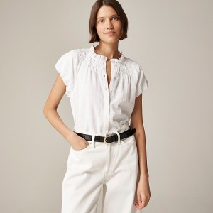 White J.Crew Smocked-neck top in textured gauze | J.Crew Factory | PNOZE3018