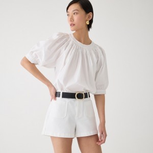 White J.Crew Smock-neck puff-sleeve top in floral cotton poplin | J.Crew Factory | RHCUS3147