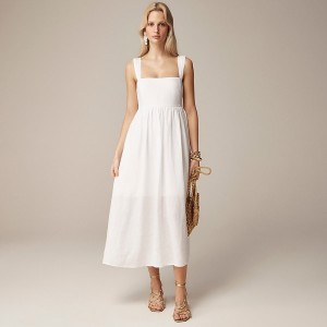 White J.Crew Squareneck midi dress in linen | J.Crew Factory | IQPRA8127