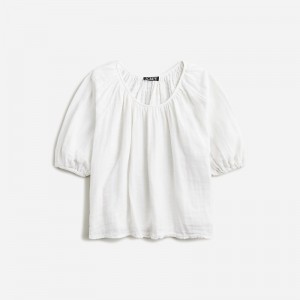 White J.Crew Swingy puff-sleeve top in cotton-linen blend gauze | J.Crew Factory | SQVIL6534