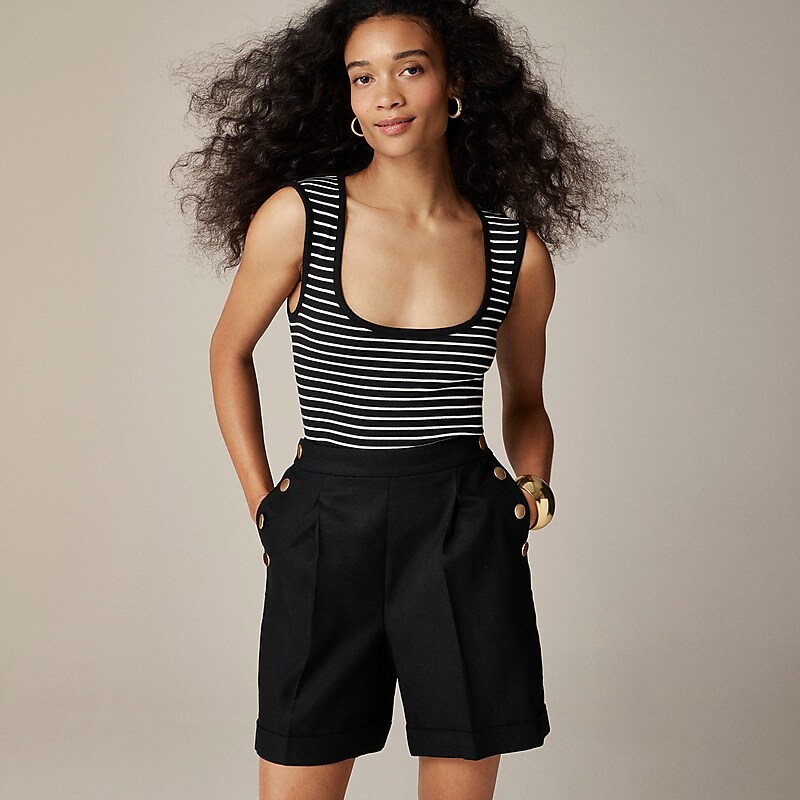 Alexa Stripe Black Ivor J.Crew Cropped fine rib scoopneck tank top | J.Crew Factory | TWRMV2463