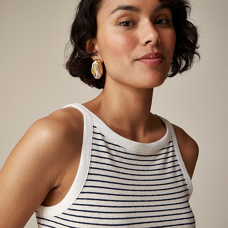 Alexa Stripe Ivory Even J.Crew High-neck tank top stretch linen blend | J.Crew Factory | AOKNV0153