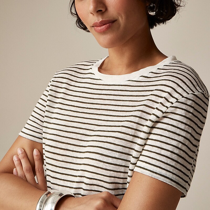 Alexa Stripe Ivory Oliv J.Crew Relaxed linen T-shirt | J.Crew Factory | ZMJHE2574