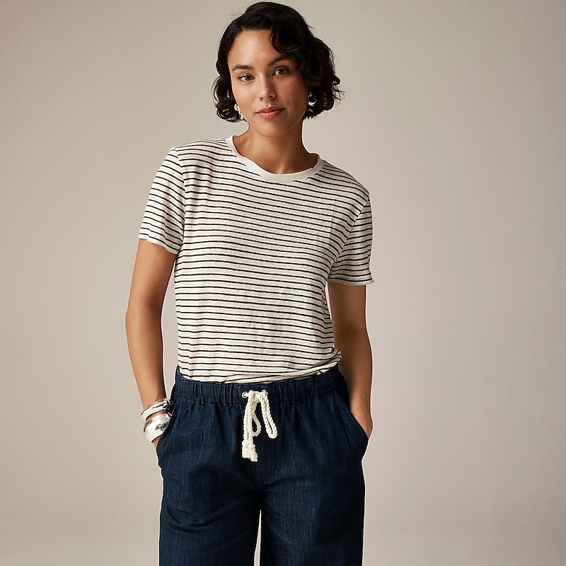 Alexa Stripe Ivory Oliv J.Crew Relaxed linen T-shirt | J.Crew Factory | ZMJHE2574