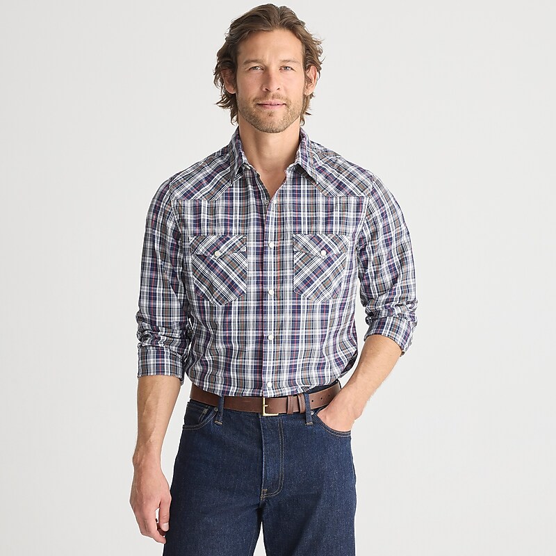 Asbury Blue Natural J.Crew Secret Wash cotton poplin western shirt | J.Crew Factory | AQJEP2079