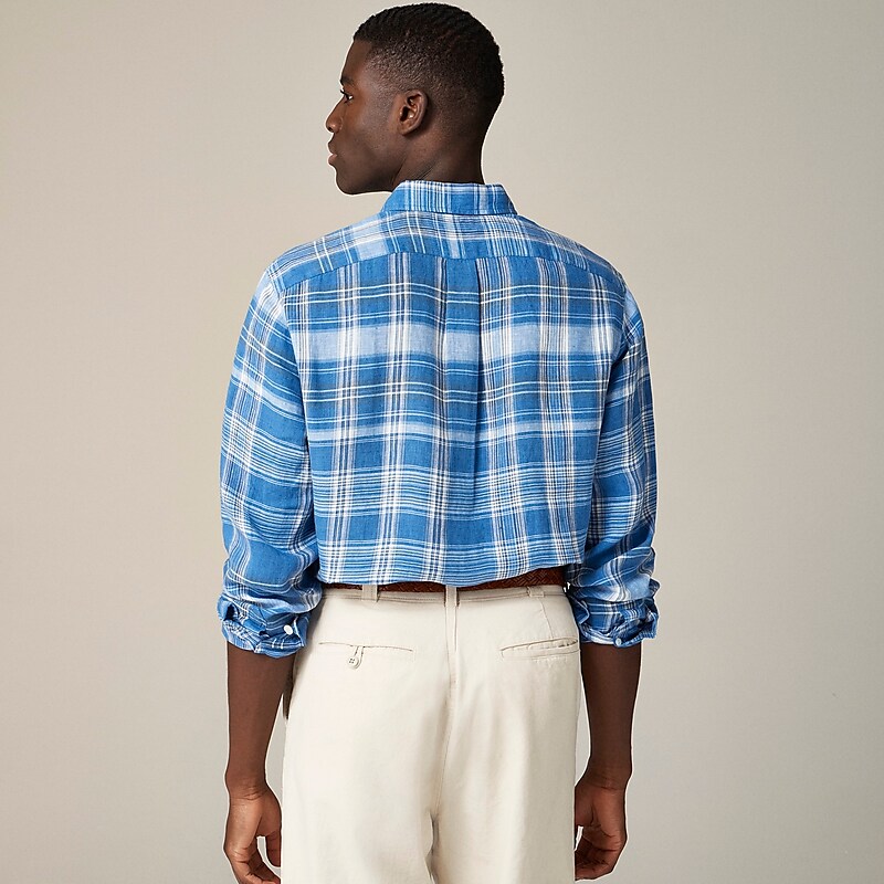 Bailie Runon Plaid Blue J.Crew Baird McNutt Irish linen two-pocket workshirt | J.Crew Factory | NAOYS6204