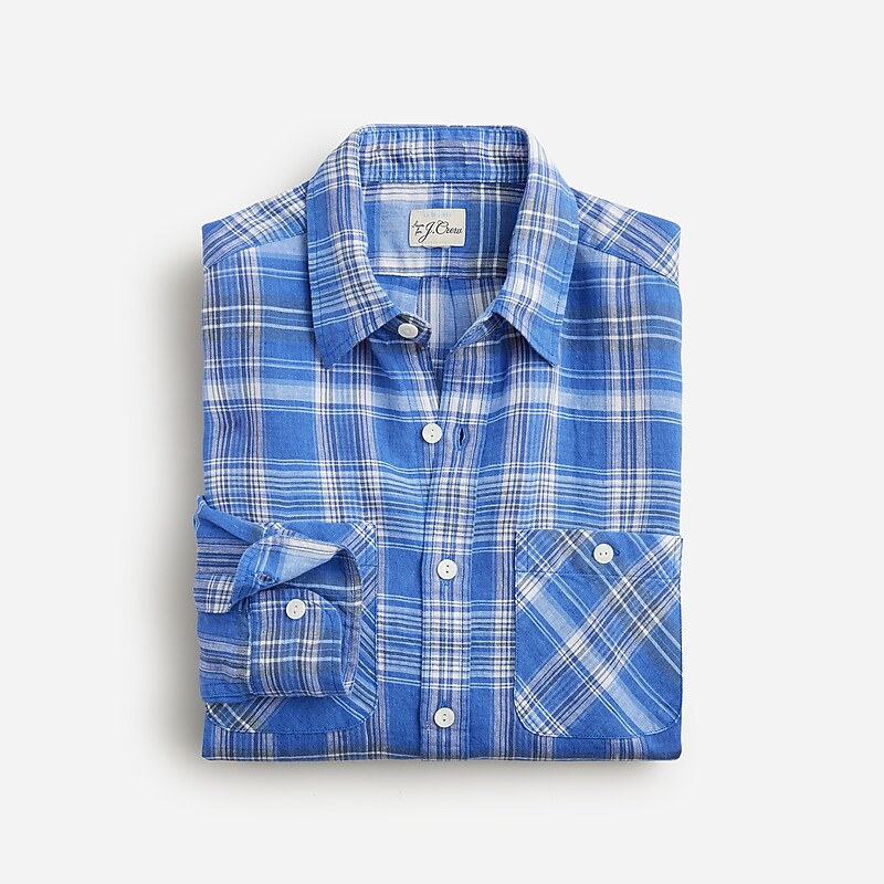 Bailie Runon Plaid Blue J.Crew Baird McNutt Irish linen two-pocket workshirt | J.Crew Factory | NAOYS6204