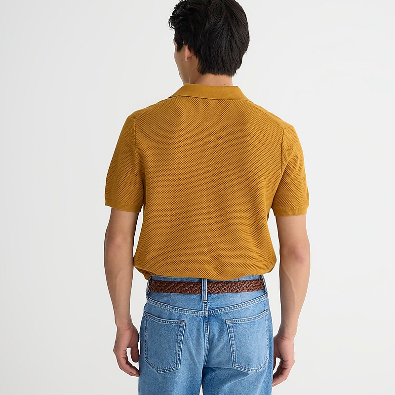 Baked Earth J.Crew Short-sleeve cotton mesh-stitch johnny-collar sweater-polo | J.Crew Factory | XQCYI5032