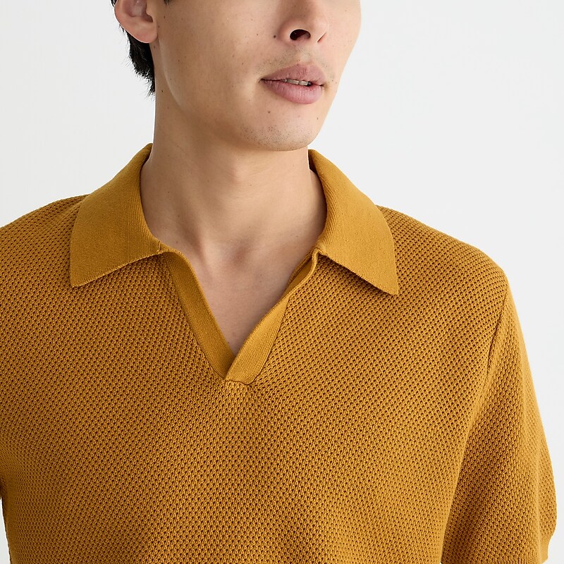 Baked Earth J.Crew Short-sleeve cotton mesh-stitch johnny-collar sweater-polo | J.Crew Factory | XQCYI5032