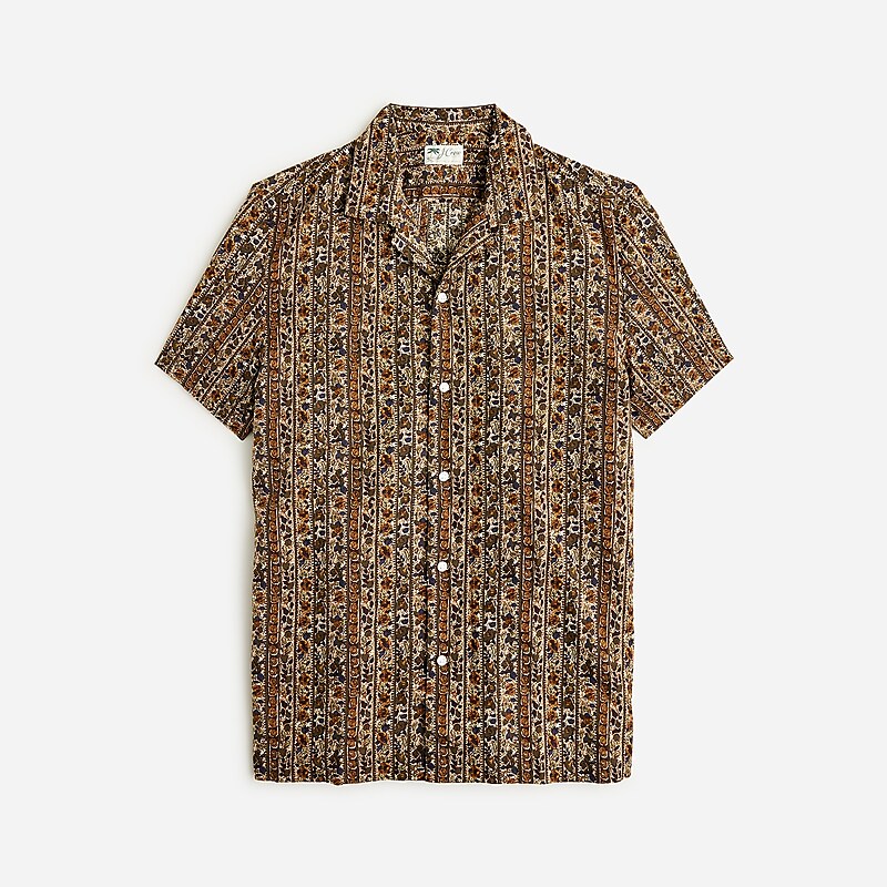 Batik Floral Stripe Mul J.Crew Short-sleeve slub cotton-linen blend camp-collar shirt in print | J.Crew Factory | SDOAR8629