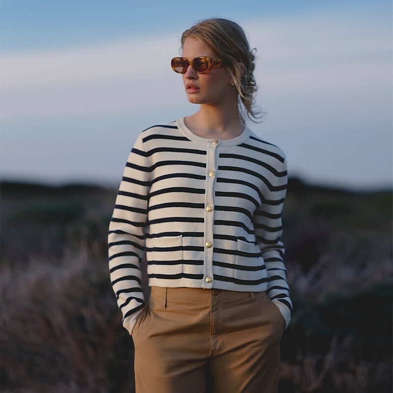 Black Ivory J.Crew Emilie sweater lady jacket with contrast trim | J.Crew Factory | AMPEG7948