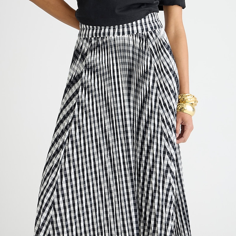 Black Ivory J.Crew Gwyneth pleated skirt in gingham | J.Crew Factory | SZIEK4085