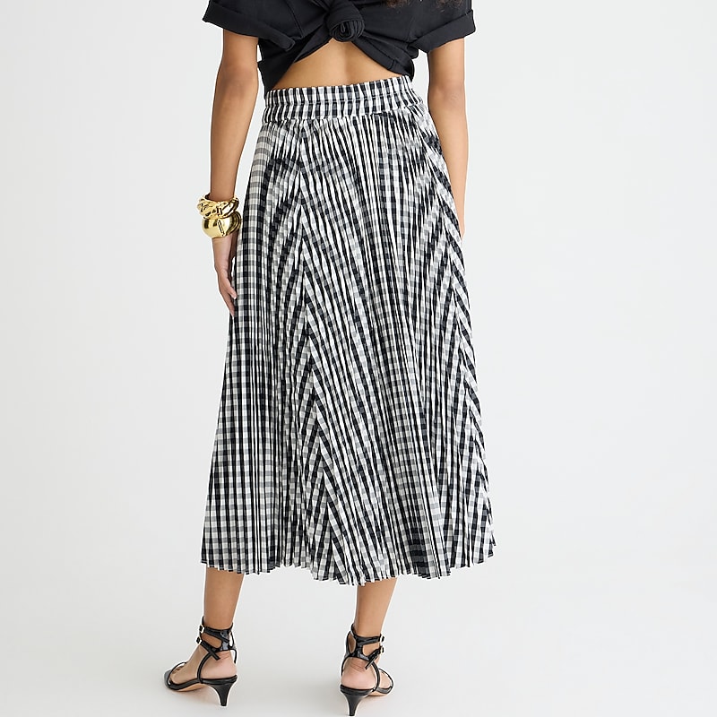 Black Ivory J.Crew Gwyneth pleated skirt in gingham | J.Crew Factory | SZIEK4085