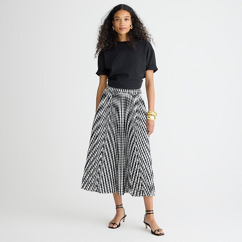 Black Ivory J.Crew Gwyneth pleated skirt in gingham | J.Crew Factory | SZIEK4085