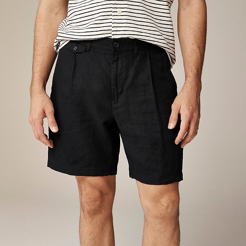 Black J.Crew 7.5\'\' pleated linen short | J.Crew Factory | FPCWX3489