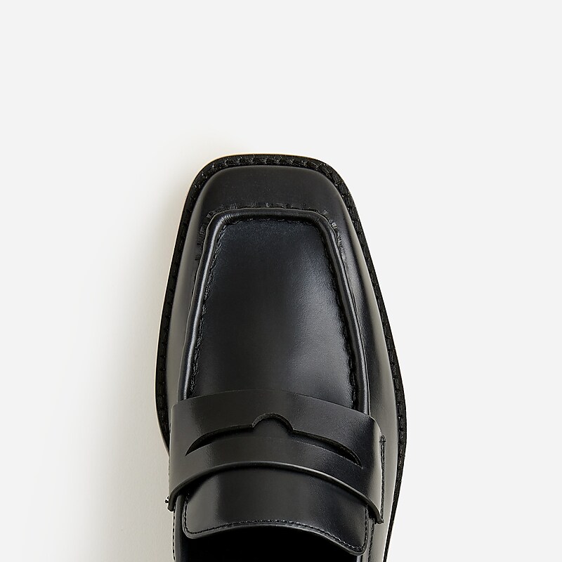 Black J.Crew Addison stacked-heel loafers in leather | J.Crew Factory | IQPTL2386