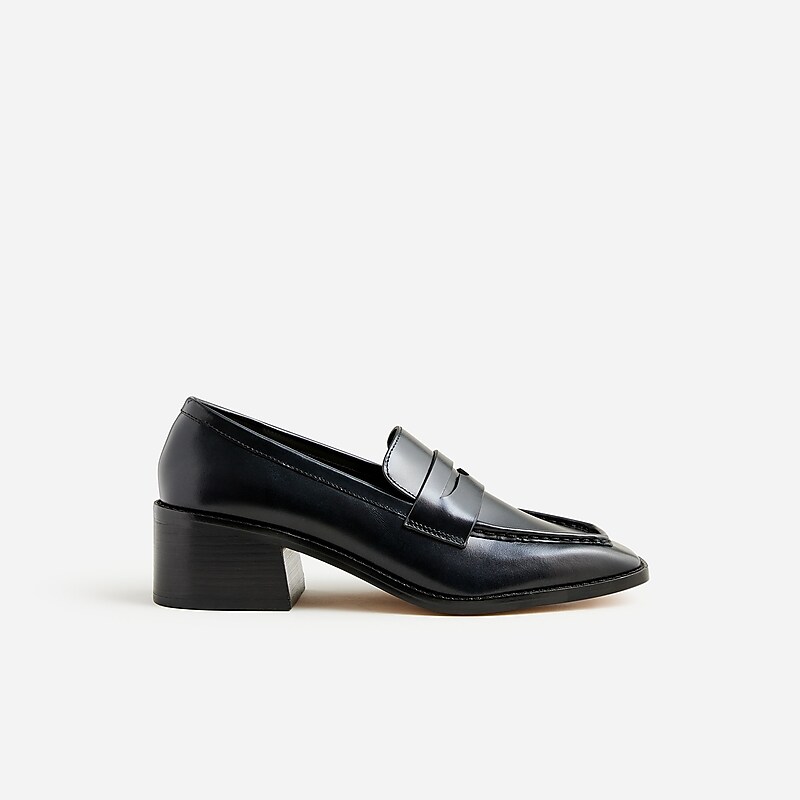 Black J.Crew Addison stacked-heel loafers in leather | J.Crew Factory | IQPTL2386