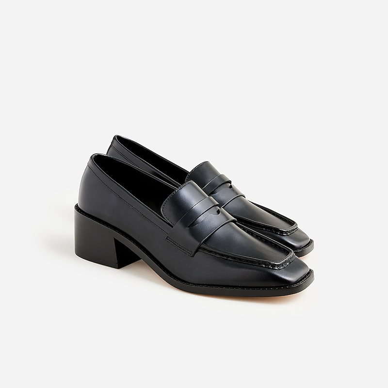 Black J.Crew Addison stacked-heel loafers in leather | J.Crew Factory | IQPTL2386