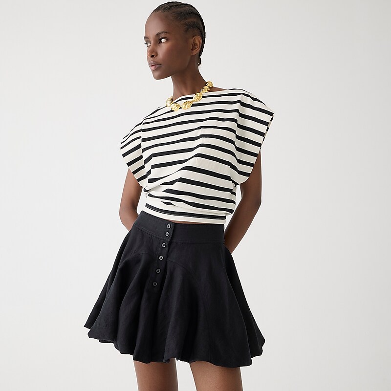 Black J.Crew Button-up mini skirt in linen | J.Crew Factory | YSQJL9427